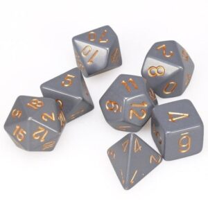 CHESSEX 25420 OPAQUE POLYHEDRAL 7 DICE SET DARK GREY/COPPER