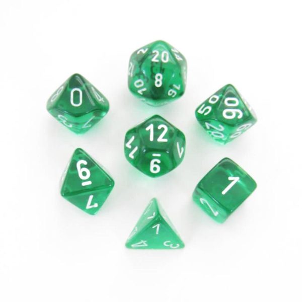 CHESSEX 23075 TRANSLUCENT POLYHEDRAL 7 DICE SET GREEN/WHITE