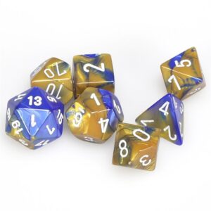 CHESSEX 26422 GEMINI POLYHEDRAL 7 DICE SET BLUE-GOLD/WHITE