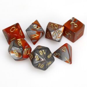 CHESSEX 26461 GEMINI POLYHEDRAL 7 DICE SET ORANGE-STEEL/GOLD
