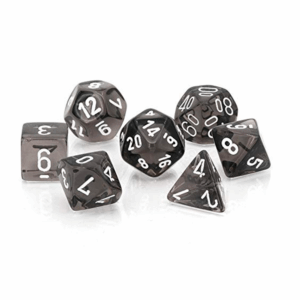 CHESSEX 23078 TRANSLUCENT POLYHEDRAL 7 DICE SET SMOKE/WHITE