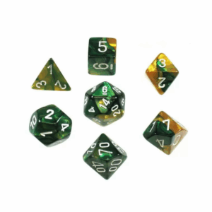 CHESSEX 26425 GEMINI POLYHEDRAL 7 DICE SET GOLD-GREEN/WHITE