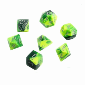 CHESSEX 26454 GEMINI POLYHEDRAL 7 DICE SET GREEN-YELLOW/SILVER