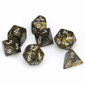 CHESSEX 27418 LEAF POLYHEDRAL 7 DICE SET BLACK-GOLD/SILVER