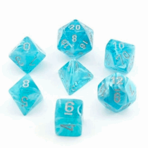 CHESSEX 27465 CIRRUS POLYHEDRAL 7 DICE SET AQUA/SILVER