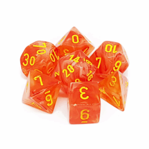 CHESSEX 27523 GHOSTLY POLYHEDRAL 7 DICE SET ORANGE/YELLOW