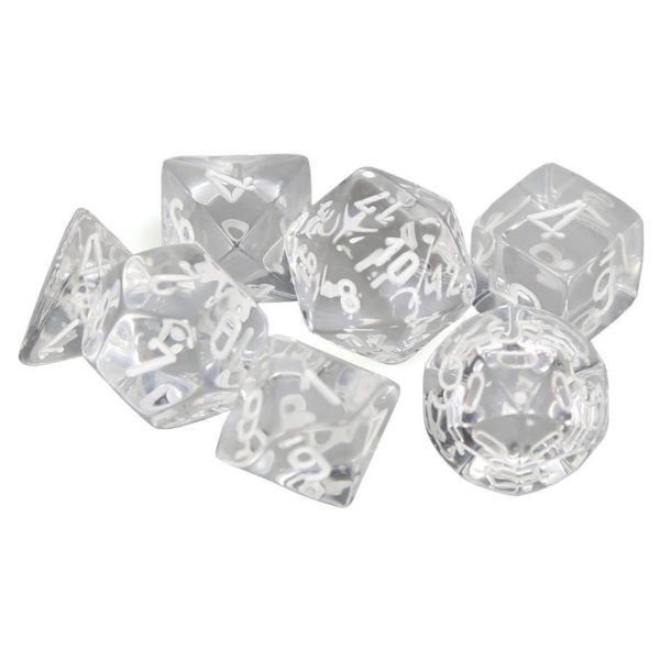 CHESSEX 23071 TRANSLUCENT POLYHEDRAL 7 DICE SET CLEAR/WHITE