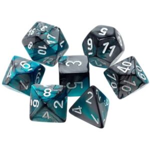 CHESSEX 26456 GEMINI POLYHEDRAL 7 DICE SET STEEL-TEAL/WHITE