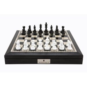 DAL ROSSI BLACK WHITE LEATHER CHESS SET