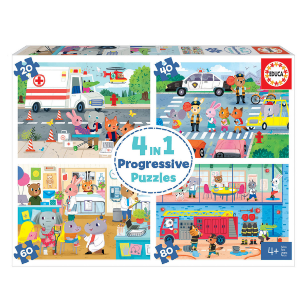 EDUCA 4 IN 1 PROGRESSIVE PUZZLES HEROES IN ACTION