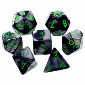 CHESSEX 26445 GEMINI POLYHEDRAL 7 DICE SET BLACK-GREY/GREEN