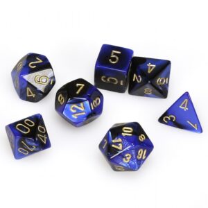 CHESSEX 26435 GEMINI POLYHEDRAL 7 DICE SET BLACK-BLUE/GOLD