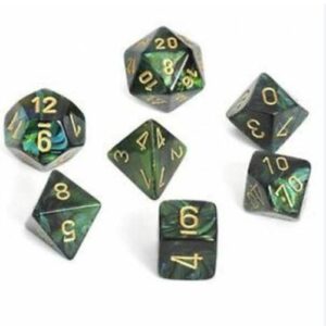CHESSEX 20415 SCARAB MINI POLYHEDRAL 7 DICE SET JADE/GOLD