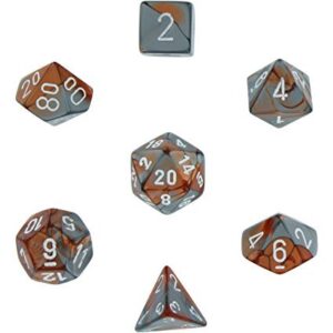 CHESSEX 26424 GEMINI POLYHEDRAL 7 DICE SET COPPER-STEEL/WHITE