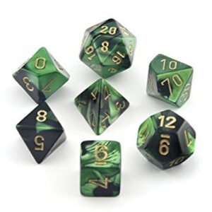 CHESSEX 26439 GEMINI POLYHEDRAL 7 DICE SET BLACK-GREEN/GOLD