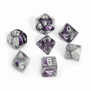 CHESSEX 26432 GEMINI POLYHEDRAL 7 DICE SET PURPLE-STEEL/WHITE