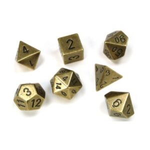 CHESSEX 27023 METAL POLYHEDRAL 7 DICE SET OLD BRASS