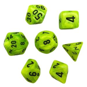 CHESSEX 27430 VORTEX POLYHEDRAL 7 DICE SET BRIGHT GREEN/BLACK