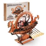 ROBOTIME Puzzle 3D Bois Maquette à Construire, Bateau-Dragon Modèle Construction Adulte, Navire Viking Dragon avec Moteur et Lumières LED, Entraînement Mécanique par Engrenage, Cadeau Bateau LK802