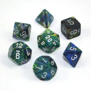 CHESSEX 27445 FESTIVE POLYHEDRAL 7 DICE SET GREEN/SILVER