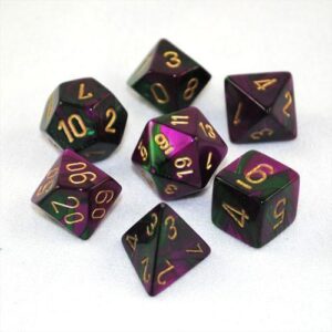 CHESSEX 26434 GEMINI POLYHEDRAL 7 DICE SET GREEN-PURPLE/GOLD