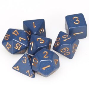 CHESSEX 25426 OPAQUE POLYHEDRAL 7 DICE SET DUSTY BLUE/GOLD