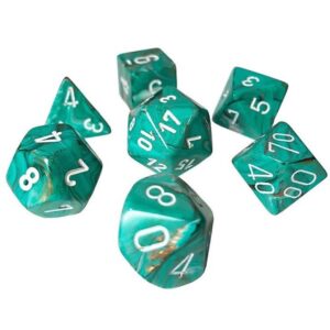 CHESSEX 20403 MARBLE MINI POLYHEDRAL 7 DICE SET OXI-COPPER/WHITE