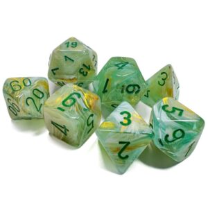 CHESSEX 20409 MARBLE MINI POLYHEDRAL 7 DICE SET GREEN/DARK GREEN