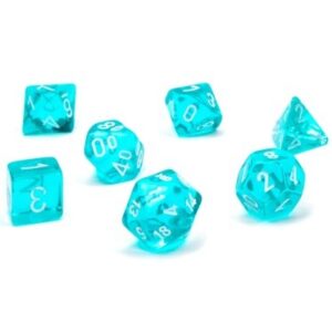 CHESSEX 20385 TRANSLUCENT MINI POLYHEDRAL 7 DICE SET TEAL/WHITE