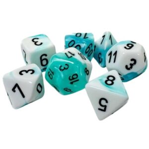 CHESSEX 26444 GEMINI POLYHEDRAL 7 DICE SET TEAL-WHITE/BLACK