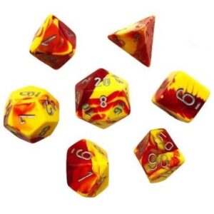 CHESSEX 26450 GEMINI POLYHEDRAL 7 DICE SET RED-YELLOW/SILVER