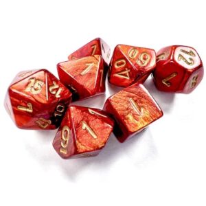 CHESSEX 20414 SCARAB MINI POLYHEDRAL 7 DICE SET SCARLET/GOLD