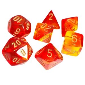 CHESSEX 26468 GEMINI TRANSLUCENT POLYHEDRAL 7 DICE SET RED-YELLOW/GOLD
