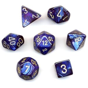CHESSEX 27427 SCARAB POLYHEDRAL 7 DICE SET ROYAL BLUE/GOLD