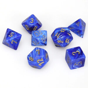 CHESSEX 27436 VORTEX POLYHEDRAL 7 DICE SET BLUE/GOLD