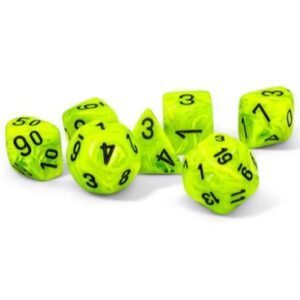 CHESSEX 20430 VORTEX MINI POLYHEDRAL 7 DICE SET BRIGHT GREEN/BLACK
