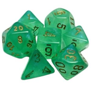 CHESSEX 27575 BOREALIS LUMINARY POLYHEDRAL 7 DICE SET LIGHT GREEN/GOLD