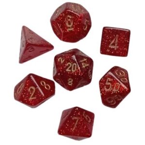 CHESSEX 20504 GLITTER POLYHEDRAL MINI 7 DICE SET RUBY RED/GOLD