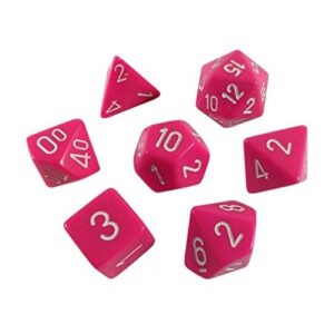 CHESSEX 25444 OPAQUE POLYHEDRAL 7 DICE SET PINK/WHITE