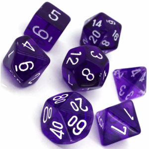 CHESSEX 23077 TRANSLUCENT POLYHEDRAL 7 DICE SET PURPLE/WHITE