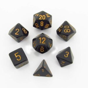 CHESSEX 25428 OPAQUE POLYHEDRAL 7 DICE SET BLACK/GOLD