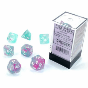 CHESSEX 27545 NEBULA LUMINARY POLYHEDRAL 7 DICE SET WISTERIA/WHITE