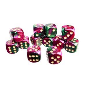 CHESSEX 26634 GEMINI 16mm 12xD6 GREEN-PURPLE/GOLD
