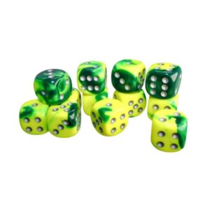 CHESSEX 26654 GEMINI 16mm 12xD6 GREEN-YELLOW/SILVER