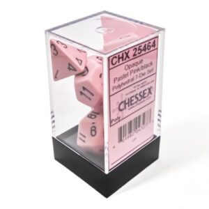 CHESSEX 25464 OPAQUE POLYHEDRAL 7 DICE SET PASTEL-PINK/BLACK