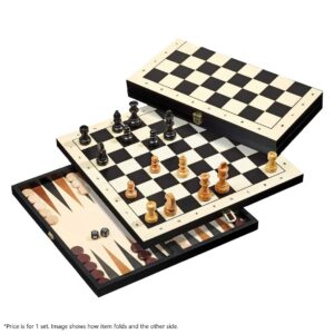 PHILOS 3 IN 1 CHESS CHECKERS BACKGAMMON 10 INCH LIGHT WOOD