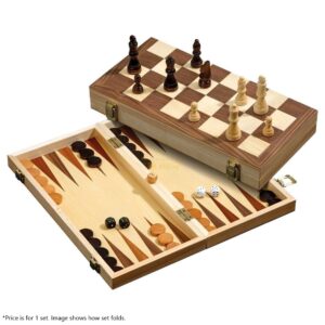 PHILOS 14" CHESS/CHECKERS/BACKGAMMON WOOD SET