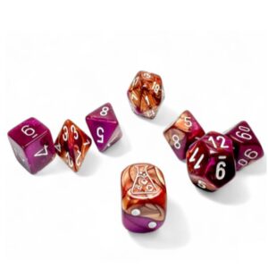 CHESSEX 30071 GEMINI POLYHEDRAL 7 DICE SET COPPER-PURPLE/WHITE IN TUBE