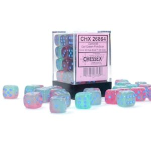 CHESSEX 26864 GEMINI 12mm 36xD6 GEL GREEN-PINK/BLUE