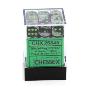CHESSEX 26845 GEMINI 12mm 36xD6 BLACK-GREY/GREEN